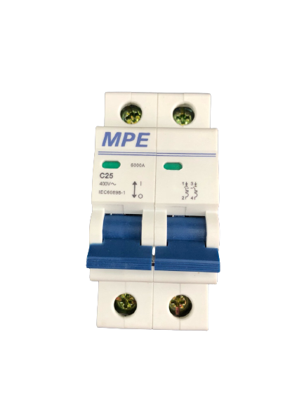 CẦU DAO TỰ ĐỘNG MCB MPE 2P 25A  Cầu Dao MCB MPE 2P 25A là thiết bị đặc thù có nhiệm vụ đảm bảo đóng cắt nguồn điện một cách chính xác nhằm đảm bảo an toàn cho hệ thống điện cũng như người sử dụng. MPE